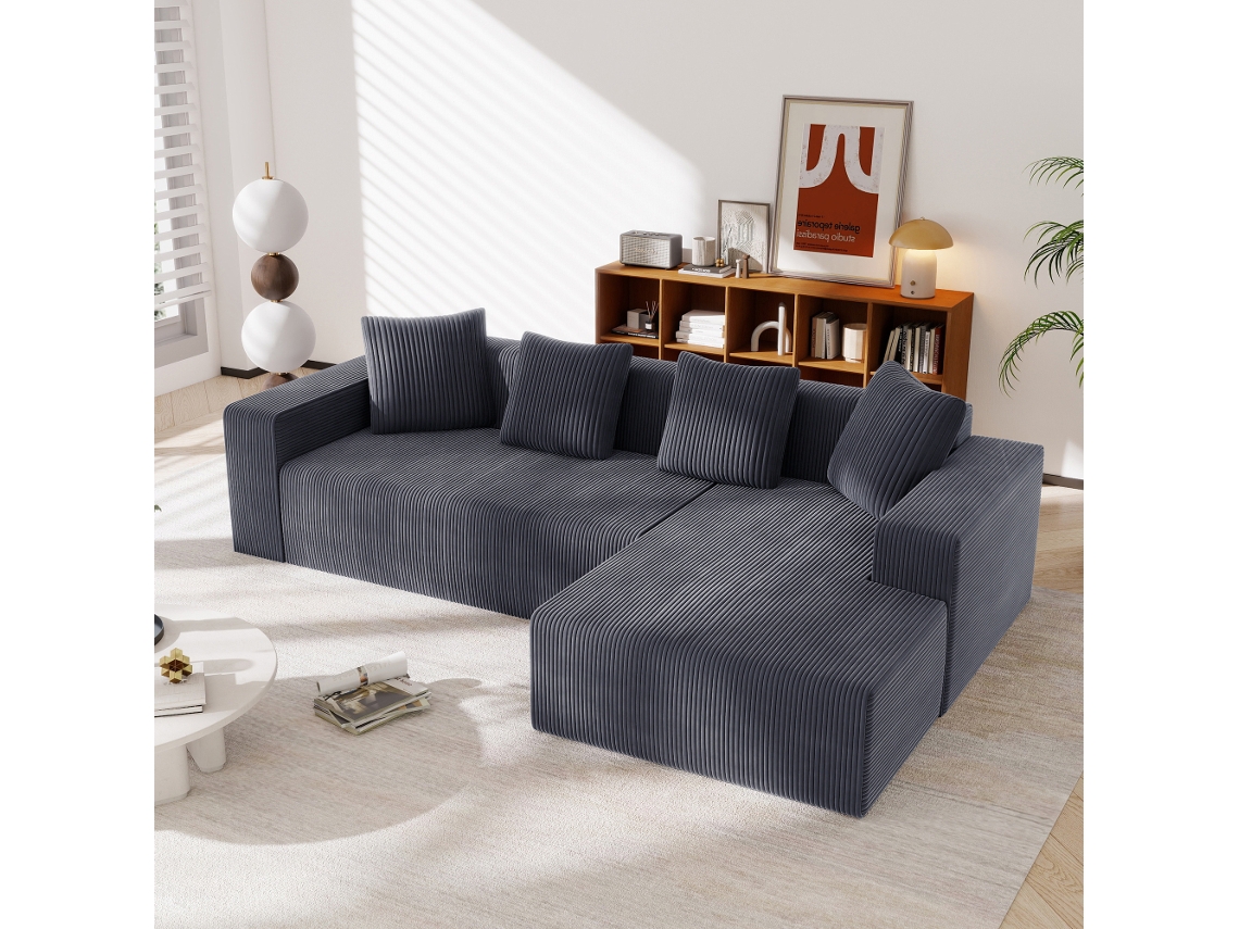 Sofá Modular, Combinável, Assento Profundo, Compacto, Sem Necessidade De Montagem, Cinza