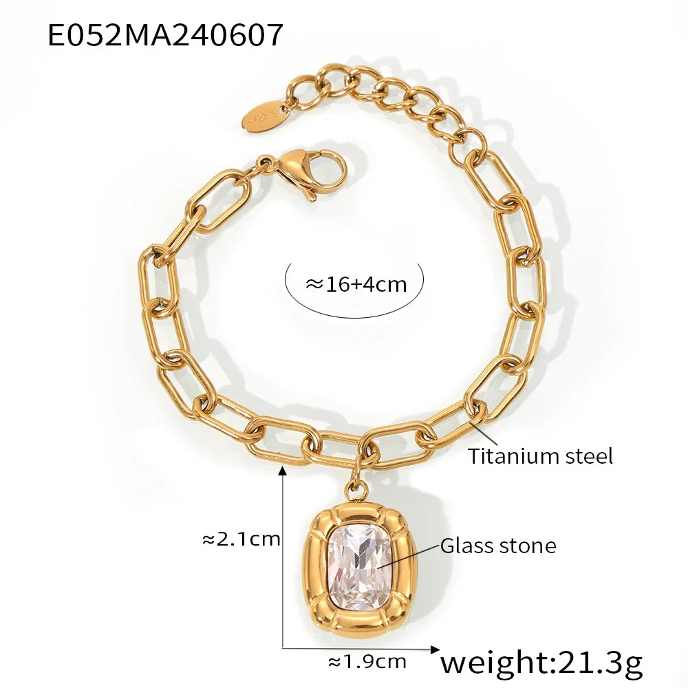 Conjunto De Colar, Pulseira E Brincos Com Pingente De Pedra De Vidro Em Ouro E Prata (pulseira Dourada).