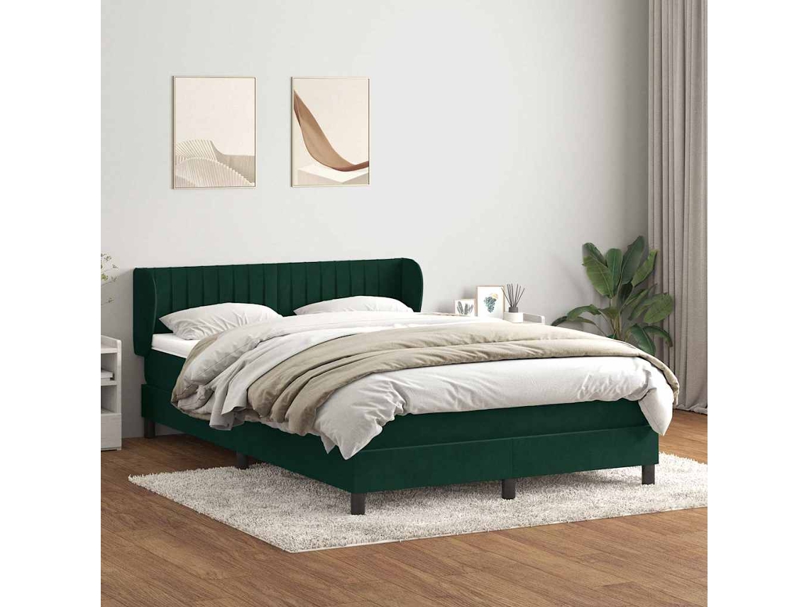 Vidaxl Cama Com Molas/colchão 160x220 Cm Veludo Verde-escuro