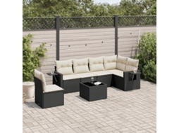 Vidaxl 7 Pcs Conjunto De Sofás P/ Jardim C/ Almofadões Vime Pe Preto