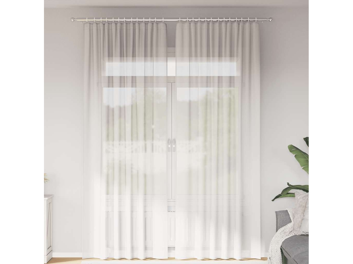 Vidaxl Cortinas De Voile Com Bolsos Para Varão 2 Pcs Branco