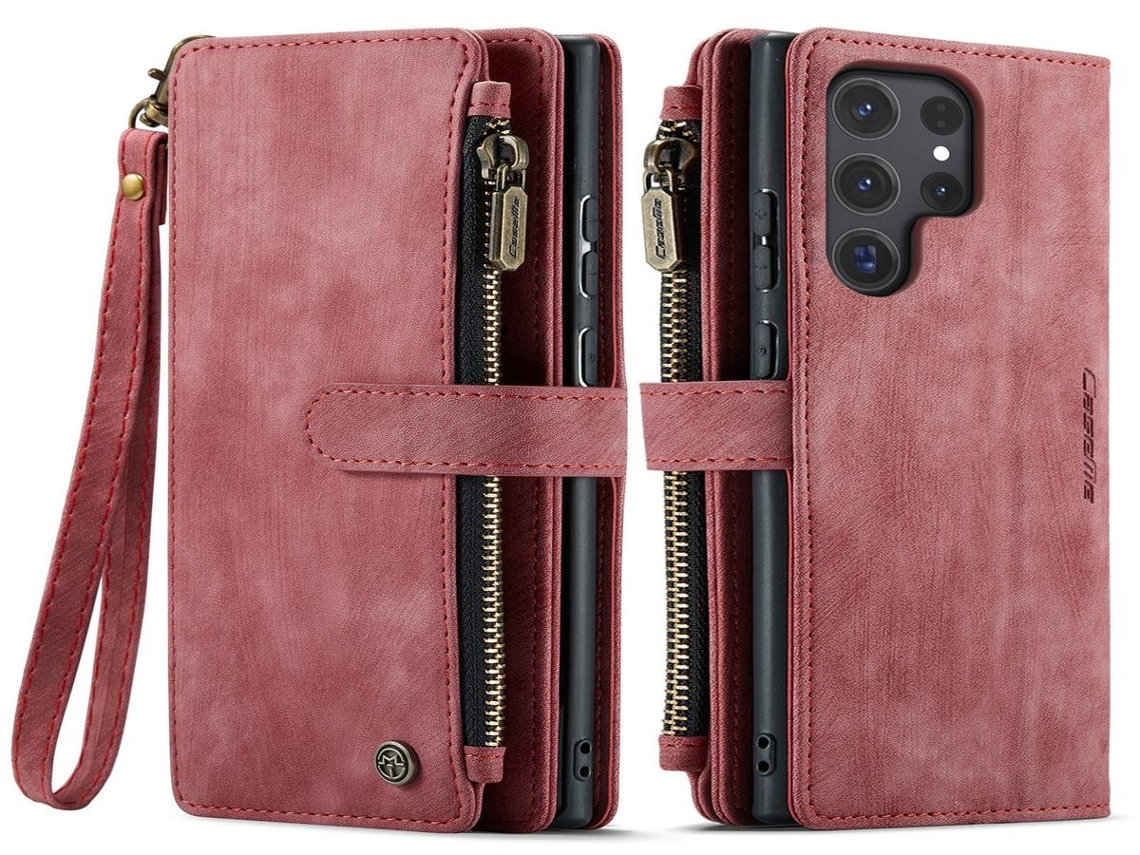 Lurelia Estojo Flip Samsung Galaxy S21 Cordão Magnética Suporte Porta-cartões Couro Pu Tpu Vermelho Slim