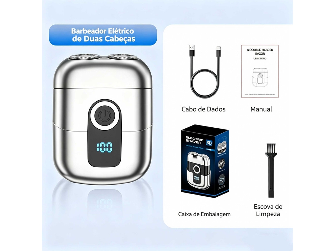 Compatível Barbeador Elétrico Portátil de Dupla Cabeça Magnética, Ecrã Digital, Recarregável Usb, Ideal para Viagens e Uso Diário STELASPLEN