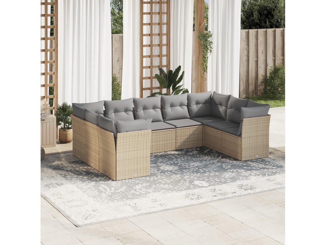 Vidaxl 9 Pcs Conjunto de Sofás P/ Jardim com Almofadões Vime Pe Bege
