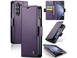 Capa Para Samsung Galaxy Z Fold5 Borboleta Fivela Litchi Textura De Telefone De Couro Rfid Antirroubo Roxo Perolado