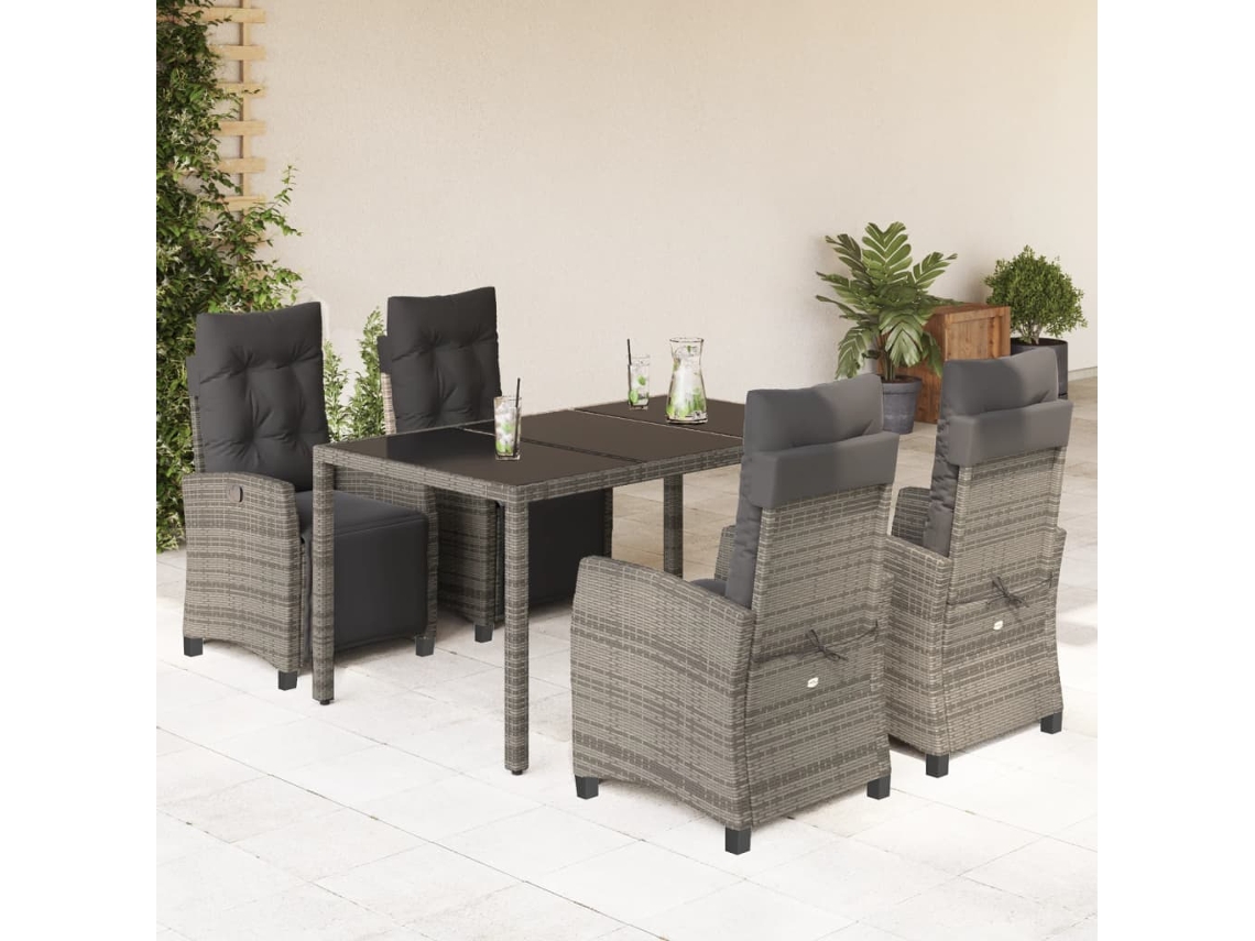 Vidaxl 5 Pcs Conjunto De Jantar P/ Jardim C/ Almofadões Vime Pe Cinza