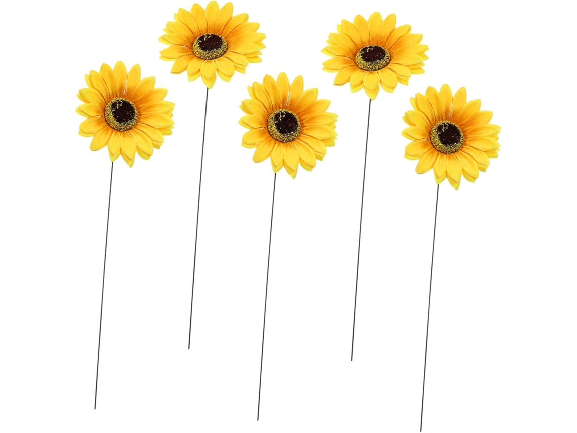 Conjunto De 5 Estacas Decorativas De Girassol Para Jardim Externo E Acessório Fotográfico Para Pátio Gokoco