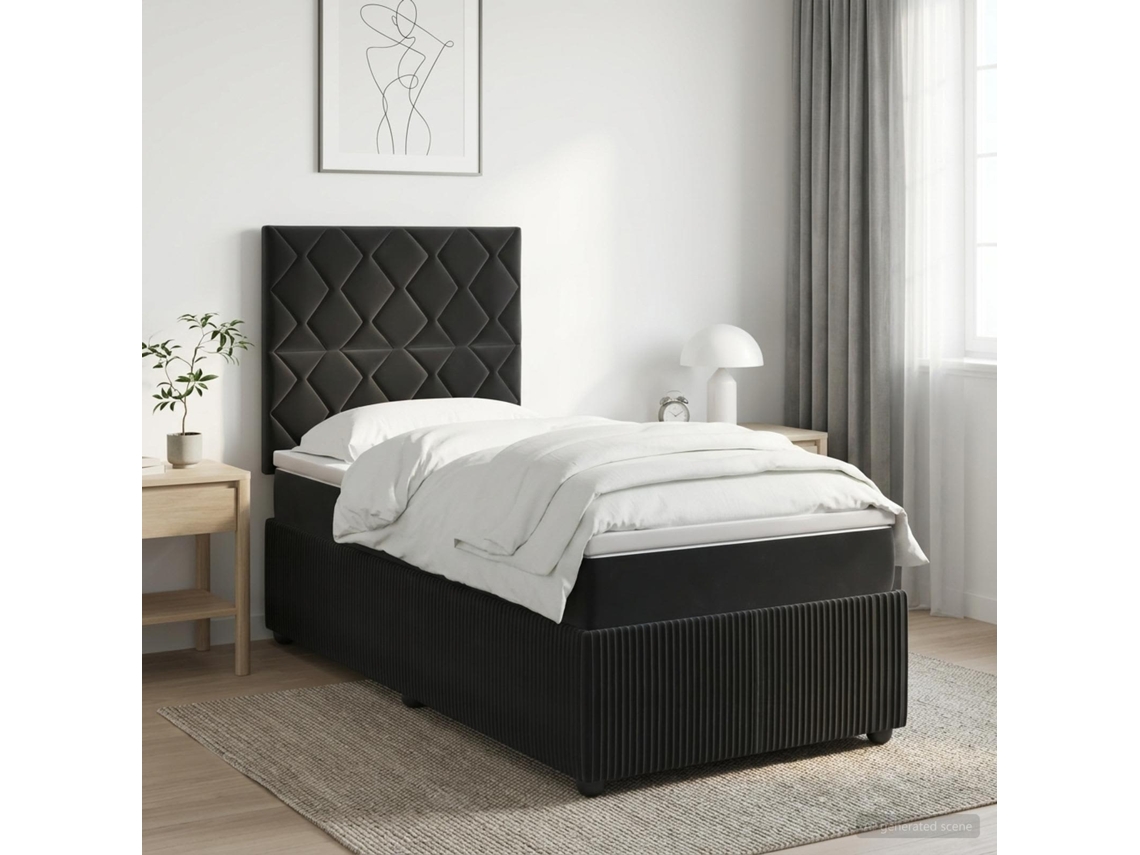 Vidaxl Cama Box Com Led E Colchão Preto 100 X 200 Cm Veludo