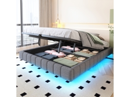 Cama suspensa 160x200 cm com LED, sem cabeceira, hidráulico, roupa de cama cinza VSOGA