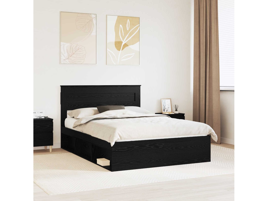 Vidaxl Estrutura Da Cama Preto 150 X 200 Cm Madeira De Pinheiro Sólida