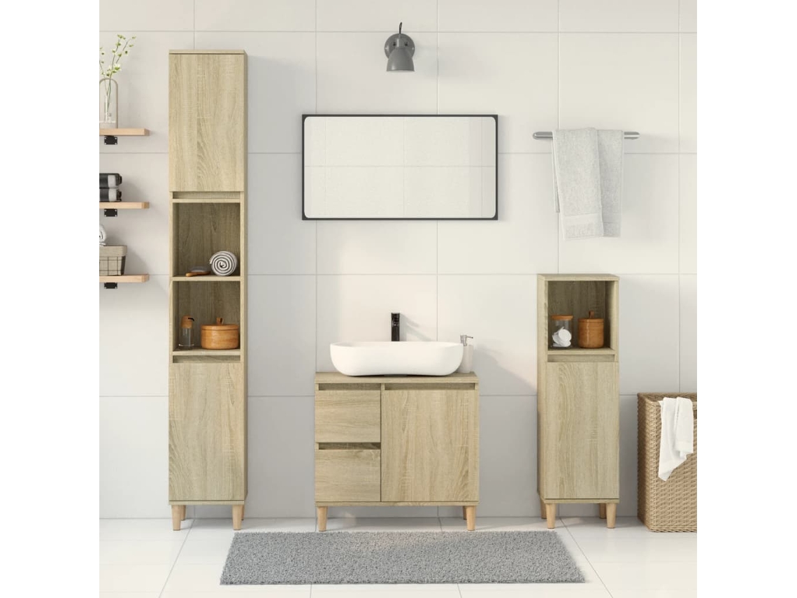 Vidaxl 3 Pcs Conj. Móveis Casa Banho Derivados Madeira Carvalho Sonoma