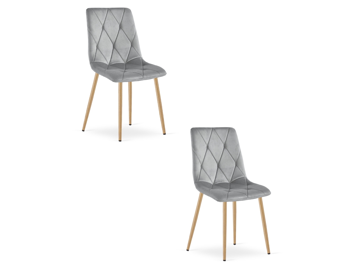 Cadeira De Jantar Conjunto De 2 Peças Tyra Assento Cinza Claro, Pés Na Cor Madeira, Assento Acolchoado, Assento Ergonômico