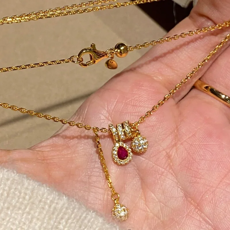 (1) Colar Vintage Em Formato De Lágrima Com Rubi, Joia De Casamento Moderna Para A Clavícula
