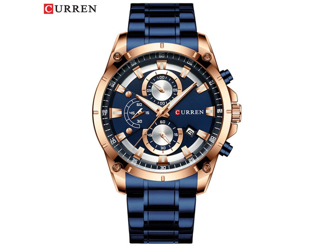Relógio MDUG À Prova D'água de Negócios com Calendário, Pulseira de Aço, Azul