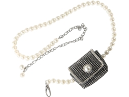 Bolsa Feminina Elegante Ciieeo Em Formato De Banana Com Corrente De Pérolas Sintéticas E Strass, Mini Bolsa Para