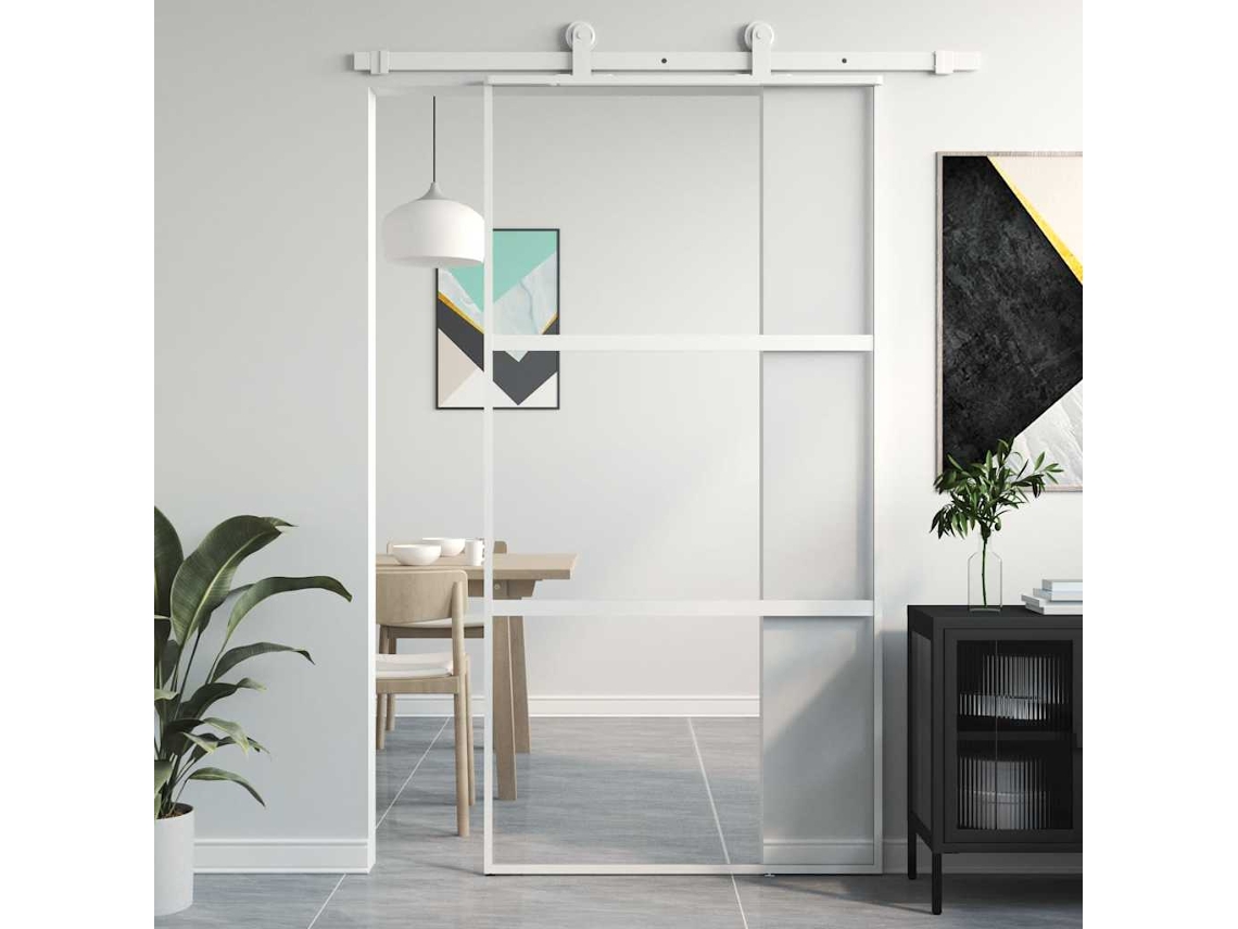 Vidaxl Porta Deslizante 102,5x205 Cm Vidro Temperado E Alumínio Branco