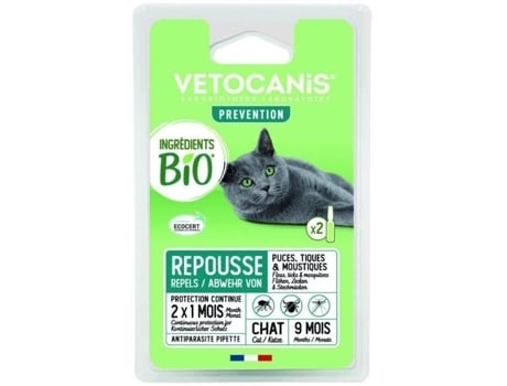 Pipetas antiparasitárias Vetocanis com ingredientes orgânicos para gatos