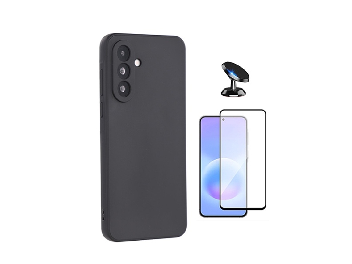 Kit Vidro Temperado Capa Silicone Líquido Suporte Magnético Phonecare Para Samsung Galaxy A27 5g - Preto