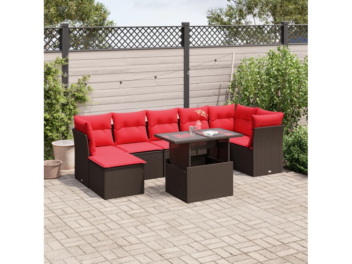 Vidaxl Conjunto De Sofá De Jardim Com 8 Peças E Almofadas Em Rattan Sintético Marrom