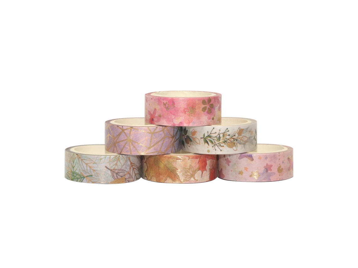 Kit De Fita Washi Decorativa Floral Com Fita Dourada Para Diy, Bullet Journal E Embalagem De Presentes