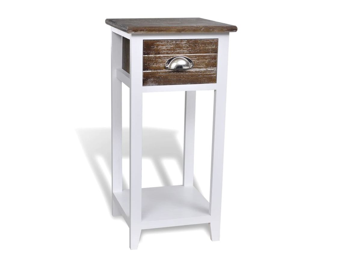 Vidaxl Mesa De Cabeceira Com 1 Gaveta, Castanho E Branco