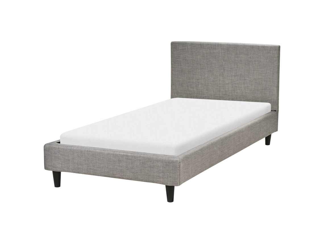 Cama Estofada Moderna Em Tecido Com Cabeceira Beliani Fitou De Tecido Cinzento Claro 90x200