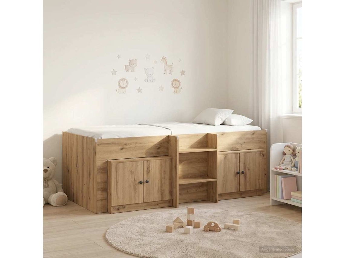 Vidaxl Cama Loft Com Armário Com Porta 3 Unid. Carvalho Arttisan