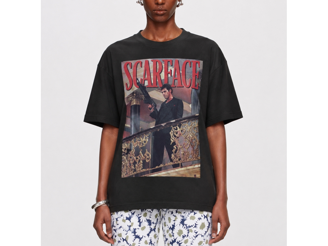 Rockinstone Scarface Movie Railing Shot Black Adult T-shirt Size:s
