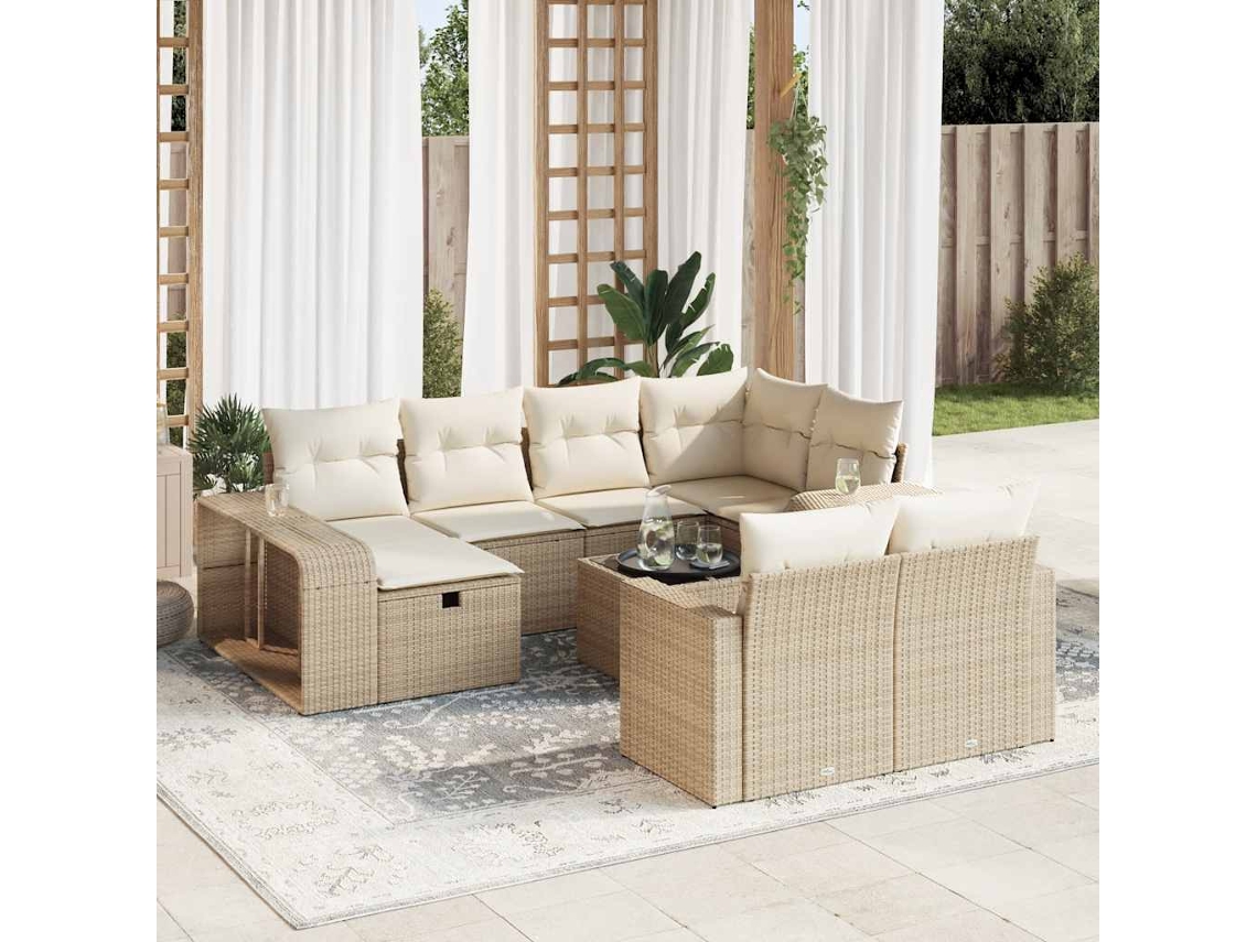 Vidaxl 11 Pcs Conjunto Sofás De Jardim C/ Almofadões Vime Pe Bege