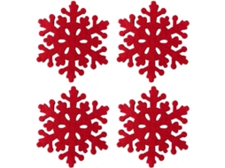Acessórios De Natal: 4 Porta-copos De Floco De Neve Em Feltro Vermelho 100x100x5mm