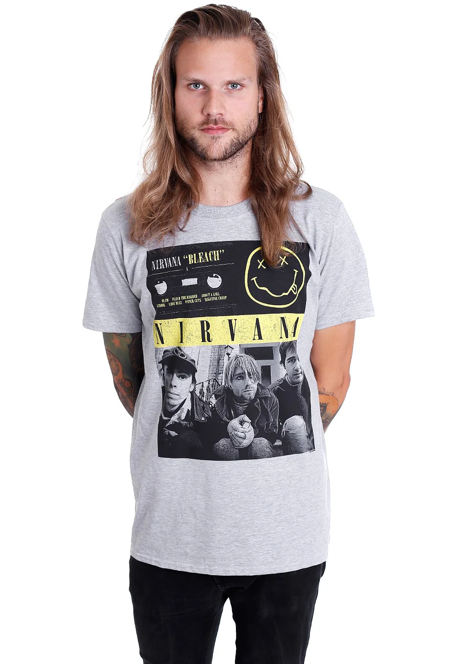 Size:s Rockinstone Nirvana - Bleach Tape Photo Grey - T-shirt Unisex Adults
