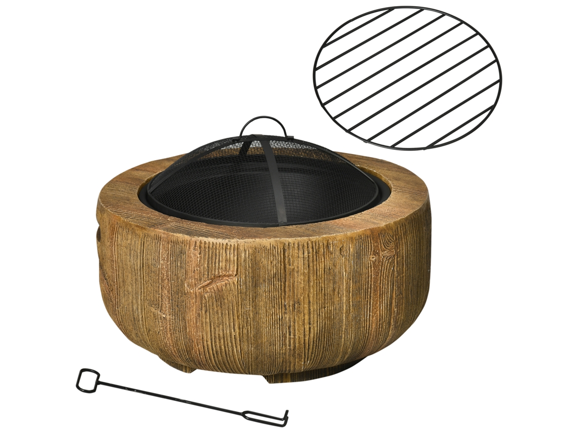Fogueira Com Fogueira Com Tampa E Atiçador Em Toco De Árvore Design Para Jardim Camping Pátio De Aço Mgo Brown Cs