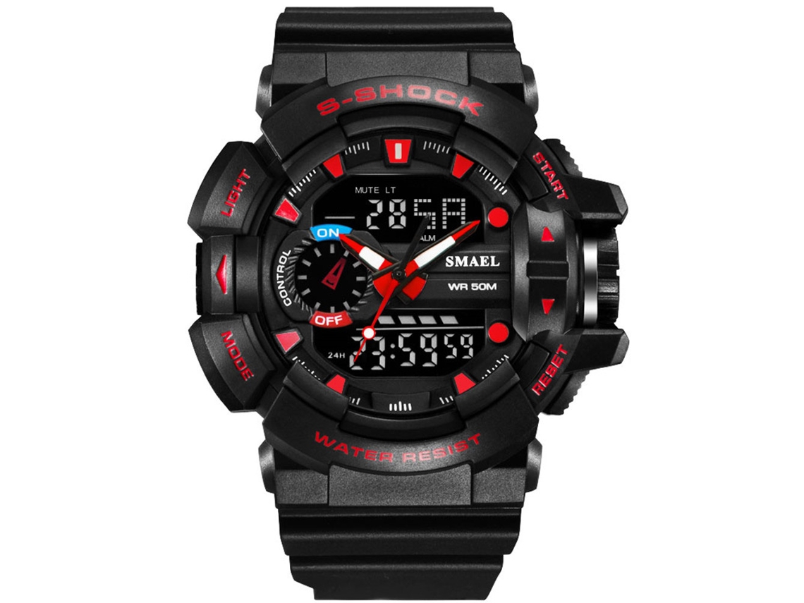 Reloj Deportivo Multifuncional De Cuerda Redonda Analógico Digital Para Hombres Negro Y Rojo