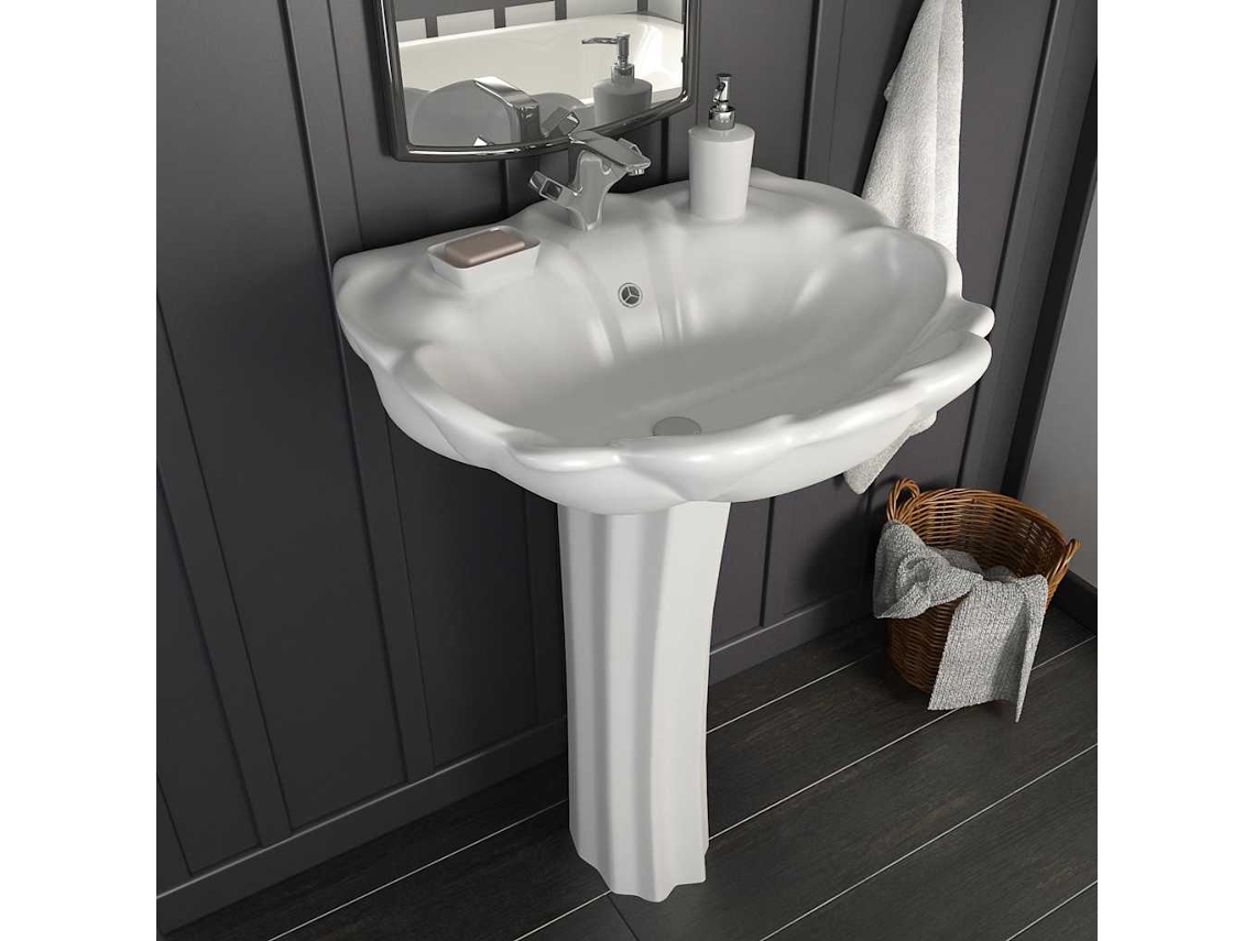 Vidaxl Lavatório Com Coluna Cerâmica Branco 580x510x200 Mm