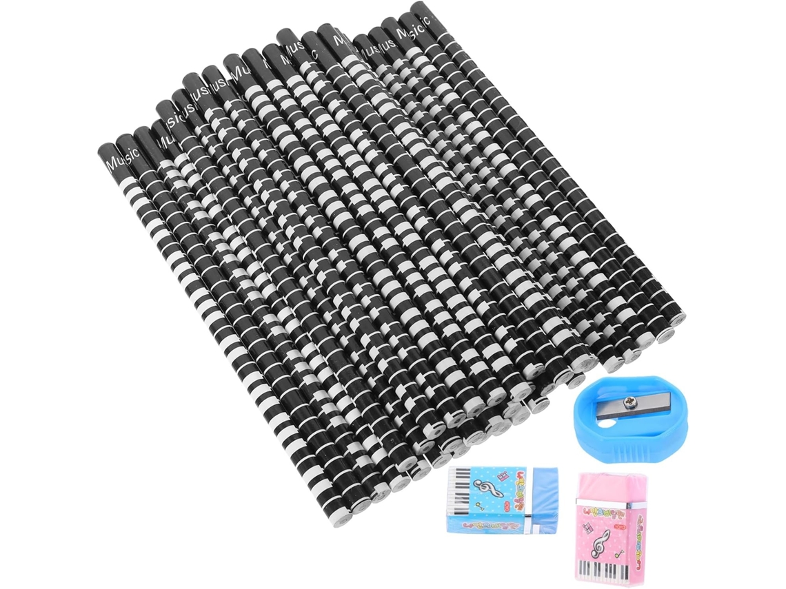 Conjunto de 36 Lápis 2b para Estudantes, Lápis Pretos de Material Natural com Design de Piano CHABERLU