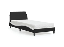 Vidaxl Cama Com Colchão Dover 90x200 Cm Couro Artificial Preto E Branco