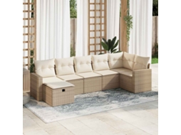 Vidaxl 7 Pcs Conjunto De Sofás P/ Jardim Com Almofadões Vime Pe Bege