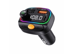 Transmissor Fm Bluetooth Carregamento Rápido Pd + Qc3.0 Led Rgb 35w Accetel Tf701 Preto