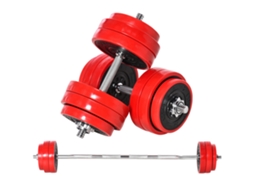 Kit de halteres de 30kg com discos revestidos em plástico antirrisco vermelho e preto S/MARCA