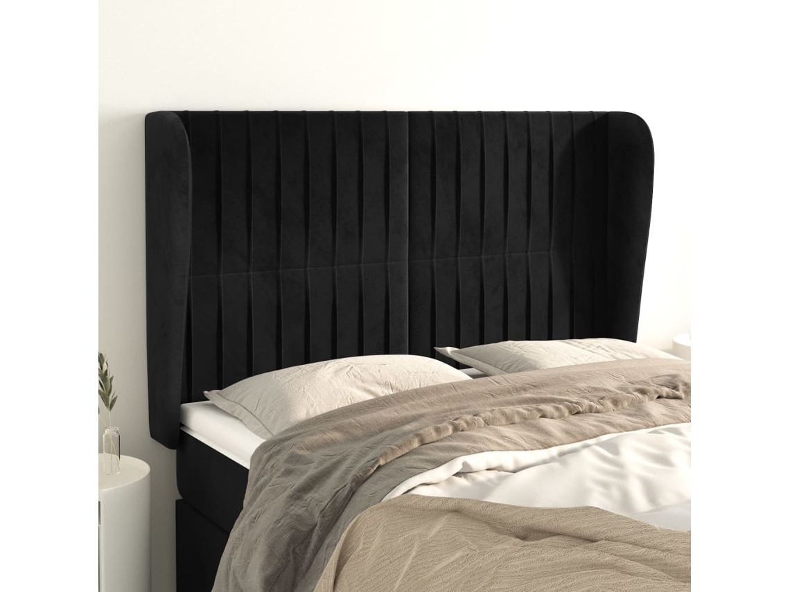 Vidaxl Cabeceira De Cama C/ Abas Veludo 147x23x118/128 Cm Preto