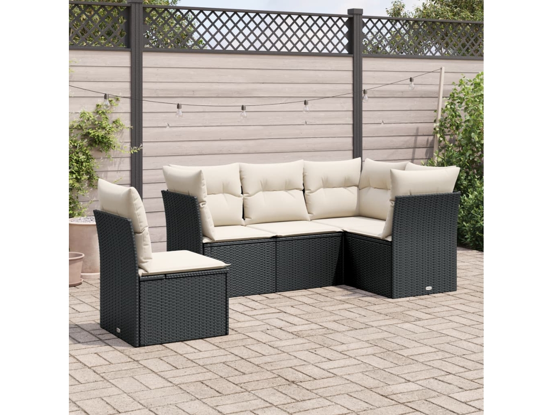 5 Pcs Conjunto Sofás De Jardimconjuntos Relax Jardimconjunto De Jantar Com Almofadões Vime Pe Preto Cfw855123 Lovely Home