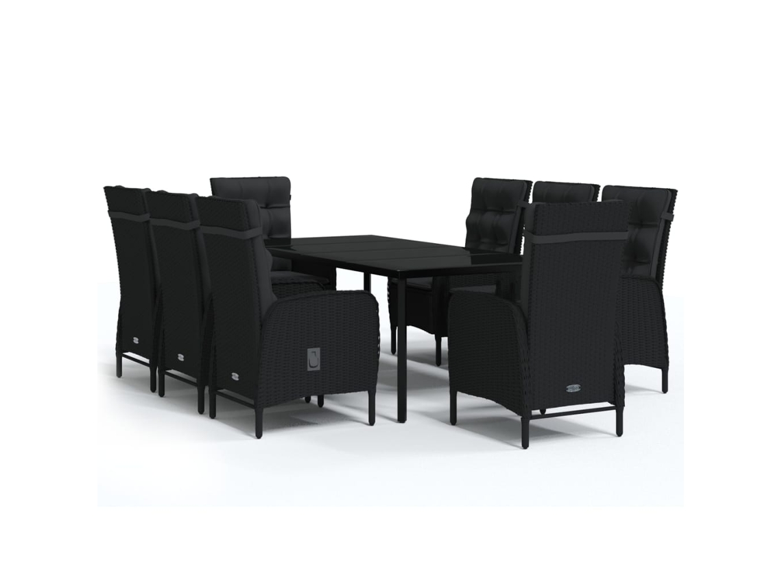 Maison Exclusive - 9 Pcs Conjunto De Jantar Para Jardim Com Almofadões Preto