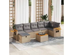 Vidaxl 8 Pcs Conjunto De Sofás P/ Jardim Com Almofadões Vime Pe Bege