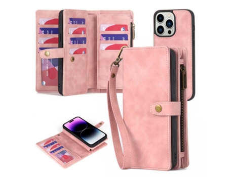 Capa Amovível Pega Para Iphone 15 Pro Megshi Pele Sintética Rosa