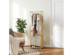 Móvel Cabide de Entrada Bambu com Sapateira Barra para Pendurar Prateleira Ajustável 53x31x168 Cm Madeira