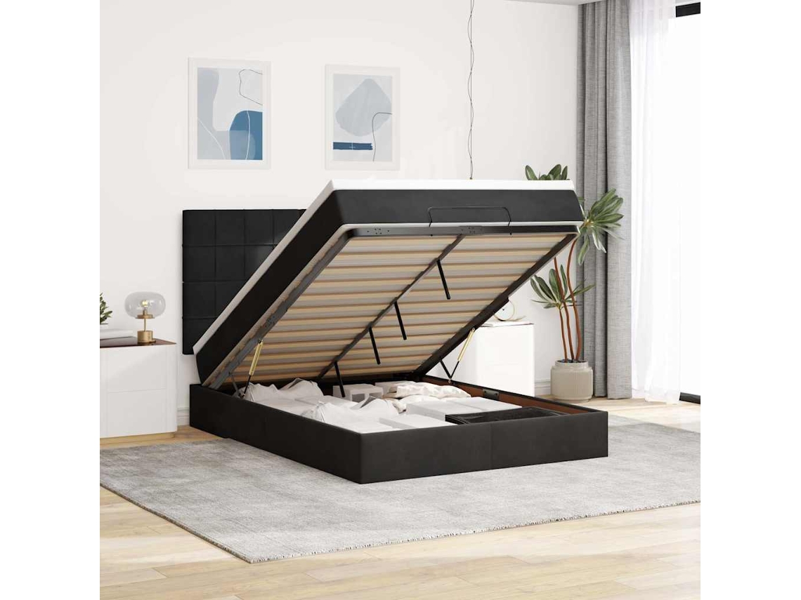Vidaxl Estrutura de Cama Otomana com Colchões 140x200 Cm Veludo Preto