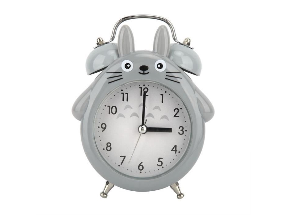 Totoro Despertador Iluminado Noturno Despertador de Campainha Dupla Cinza