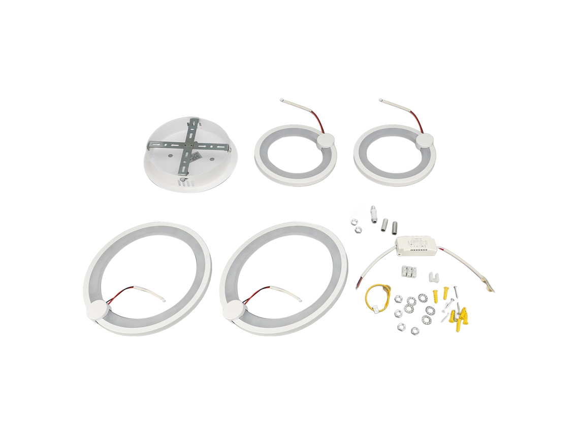 Lâmpada de Teto Led moderna, 4 anéis, 3 cores ajustáveis, acrílico, 38W para sala, quarto e cozinha | S/MARCA
