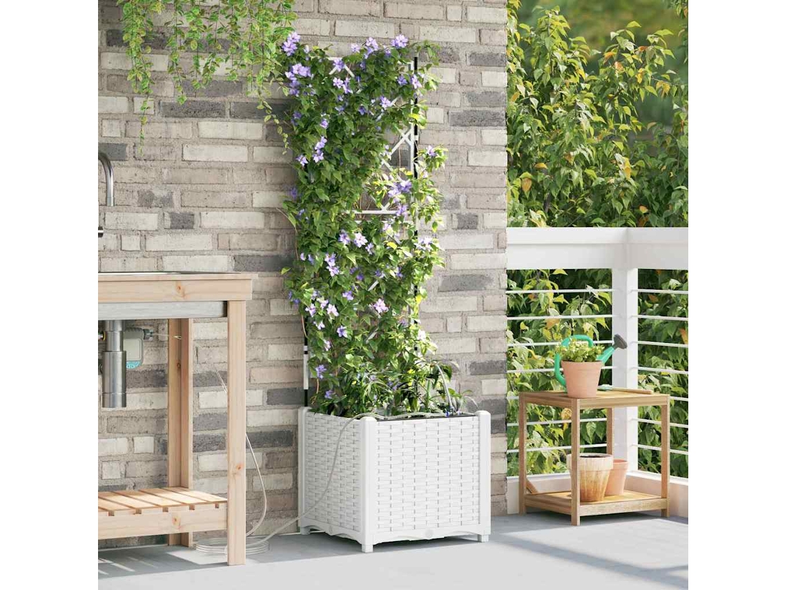 Vidaxl Vaso De Jardim Branco 40 X 40 X 142 Cm Pp
