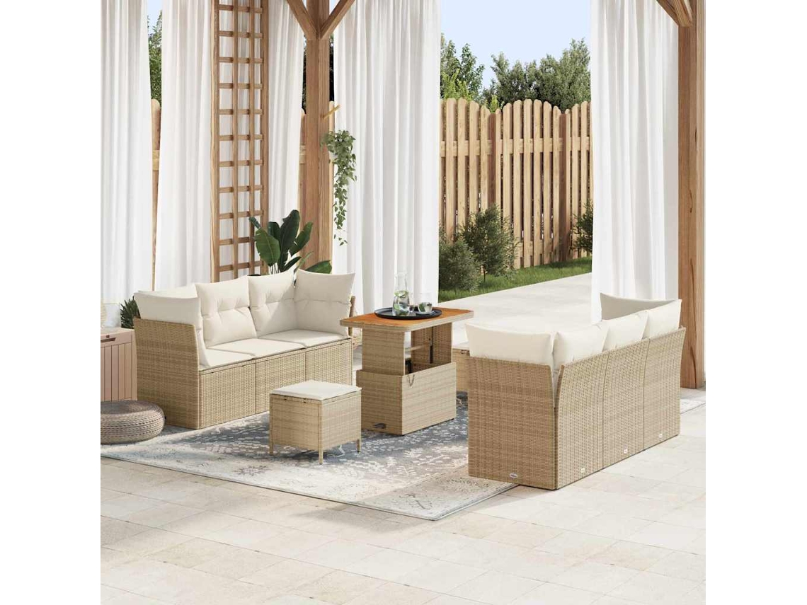 Vidaxl Conjunto De Sofá De Jardim 9 Pcs Bege E Creme Vime Pe